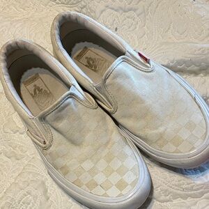 Vans Slip-On Checkerboard Sneakers - Cream/White